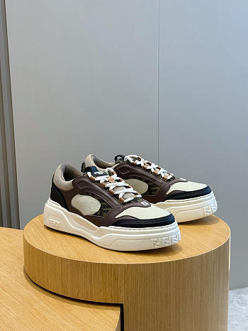 Bagsaaa Fendi Force sneakers in brown and white leather 