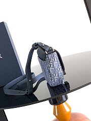 Bagsaaa Dior Mini Saddle Messenger Bag with Flap Blue Dior Oblique Jacquard and Blue Grained Calfskin - 20cm - 3