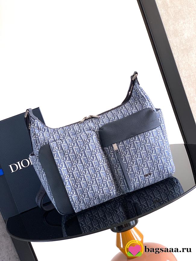 Bagsaaa Dior Medium Rider Soft Hobo Bag Blue Dior Oblique Jacquard and Blue Grained Calfskin - 36cm - 1