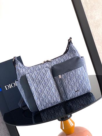 Bagsaaa Dior Medium Rider Soft Hobo Bag Blue Dior Oblique Jacquard and Blue Grained Calfskin - 36cm