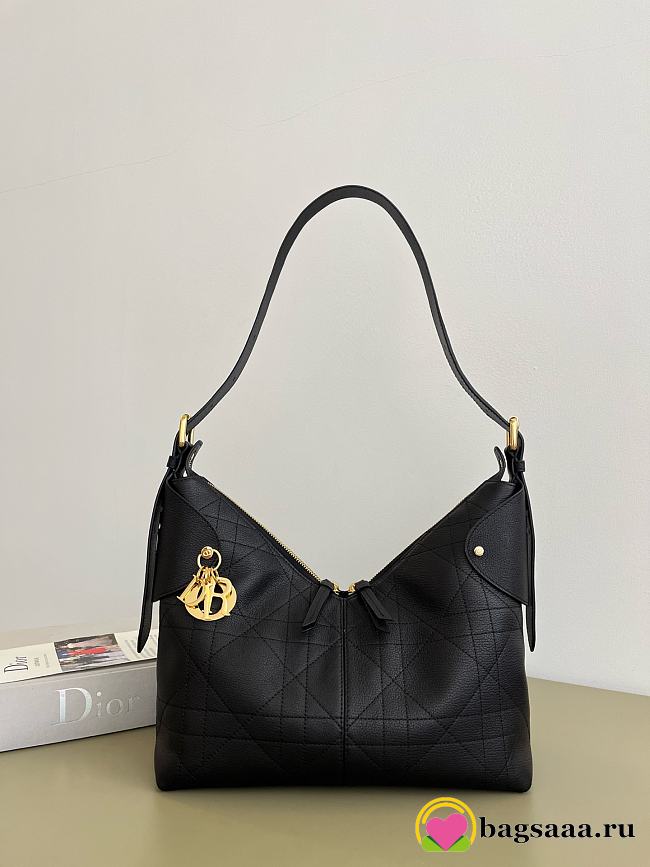 Bagsaaa Medium Dior Voyage Bag Black Flat Macrocannage Crinkled Calfskin - 28cm - 1