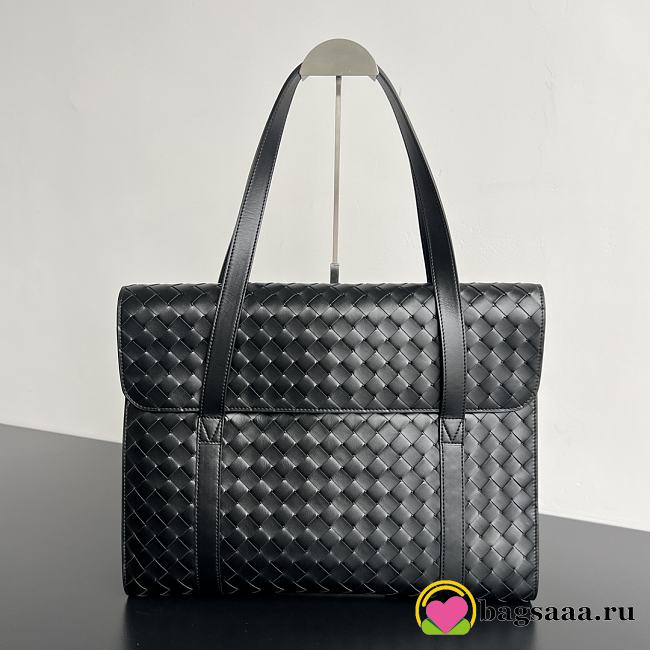 Bagsaaa Bottega Veneta Intrecciato leather briefcase in black - 41cm - 1