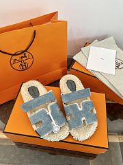 Bagsaaa Hermes Chypre sandal blue & shearling - 3