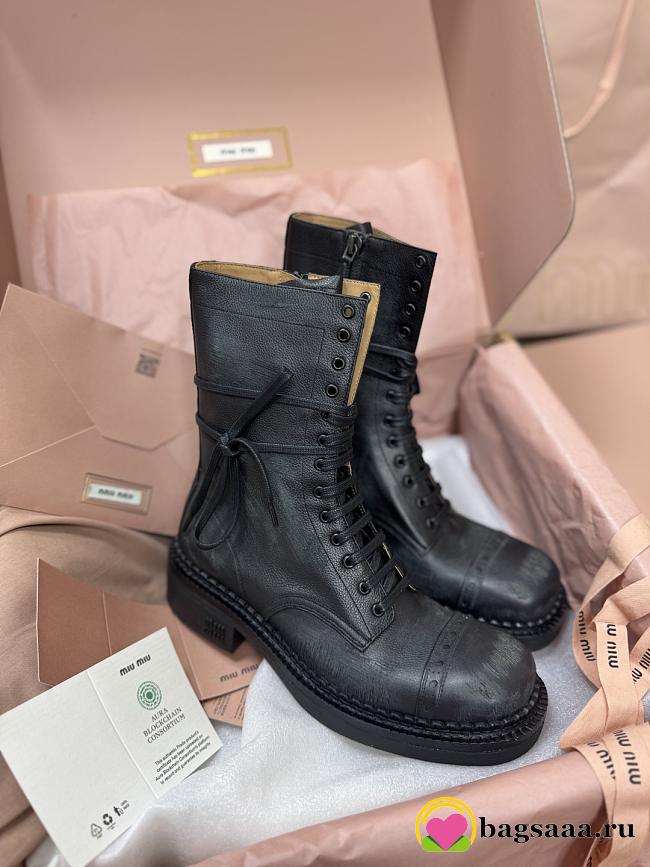 Bagsaaa Miu Miu Leather laced booties black - 1