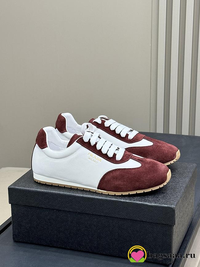 Bagsaaa Prada Nappa leather and suede sneakers Ivory/Burgundy - 1