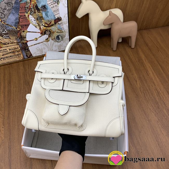 Bagsaaa Hermès Birkin Cargo 25 bag in canvas and swift leather white - 1