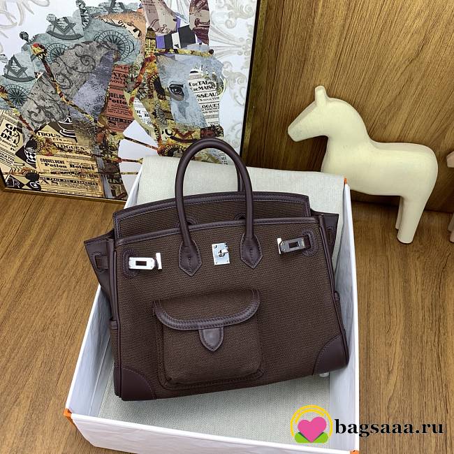 Bagsaaa Hermès Birkin Cargo 25 handbag made of Swift leather and Toile canvas dark brown - 1