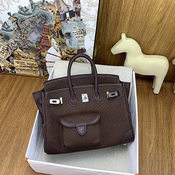 Bagsaaa Hermès Birkin Cargo 25 handbag made of Swift leather and Toile canvas dark brown