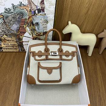 Bagsaaa Hermès Birkin 25 Cargo handbag in Ecru-Beige Toile H canvas