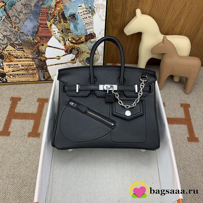 Bagsaaa Hermès Birkin 25 with Palladium Hardware and a chain detail black - 1