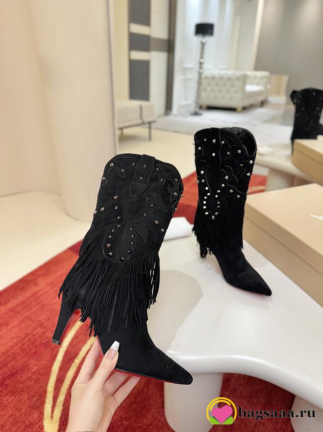 Bagsaaa Christian Louboutin Santia Fringe 85mm boots in black - 1