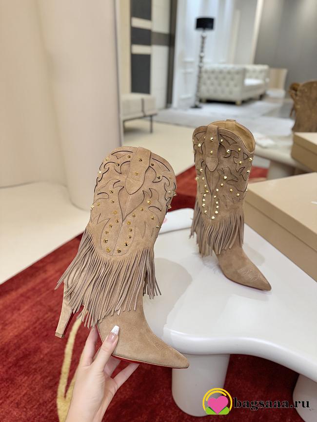 Bagsaaa Christian Louboutin Santia Fringe 85mm boots in beige - 1