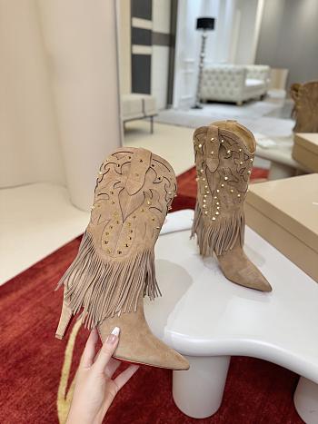 Bagsaaa Christian Louboutin Santia Fringe 85mm boots in beige