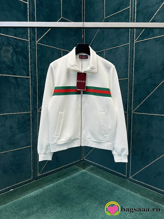 Bagsaaa Gucci Technical jersey zip jacket with Web in white - 1