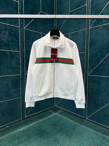 Bagsaaa Gucci Technical jersey zip jacket with Web in white