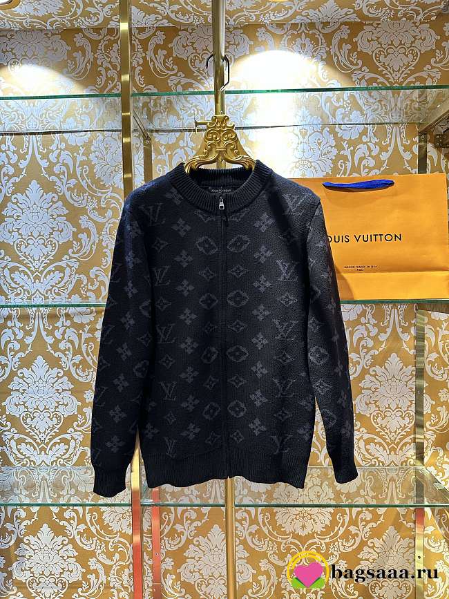 Bagsaaa Louis Vuitton zip-through cardigan with monogram pattern black - 1