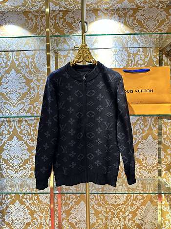 Bagsaaa Louis Vuitton zip-through cardigan with monogram pattern black
