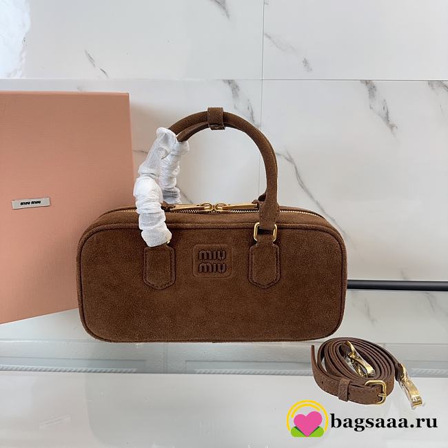 Bagsaaa Miu Miu 5BB148 Arcadie suede bag dark brown - 27cm - 1