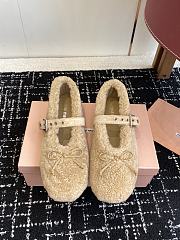 Bagsaaa Miu Miu Shearling Mary Jane Ballerina Flats beige - 1