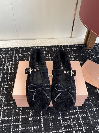 Bagsaaa Miu Miu Shearling Mary Jane Ballerina Flats black