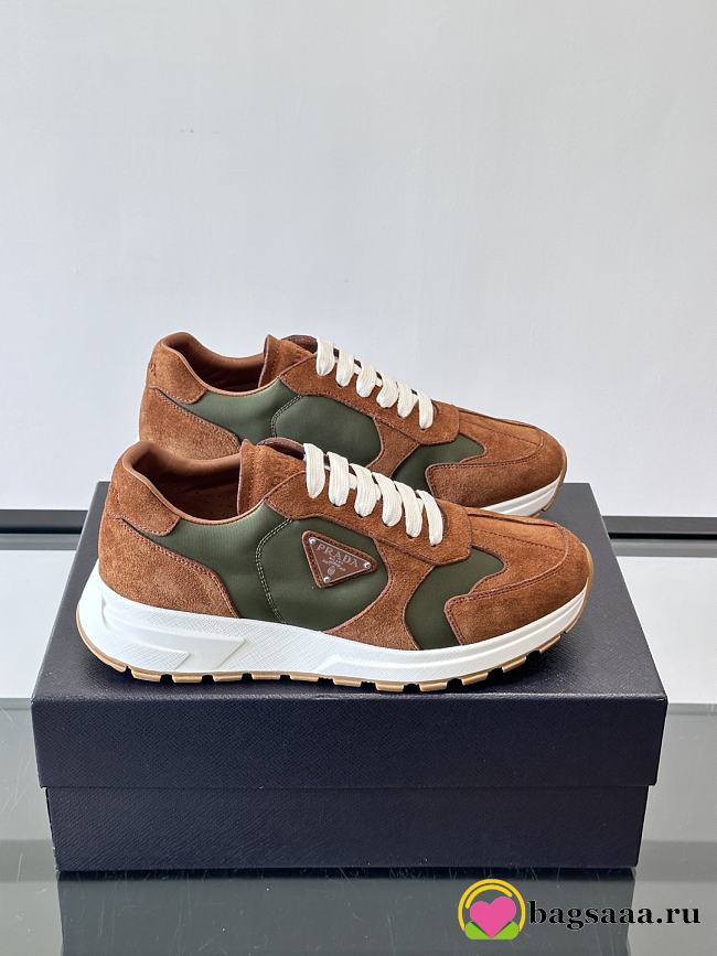 Bagsaaa Prada Prax suede and Re-Nylon sneakers Cocoa Brown/Green - 1