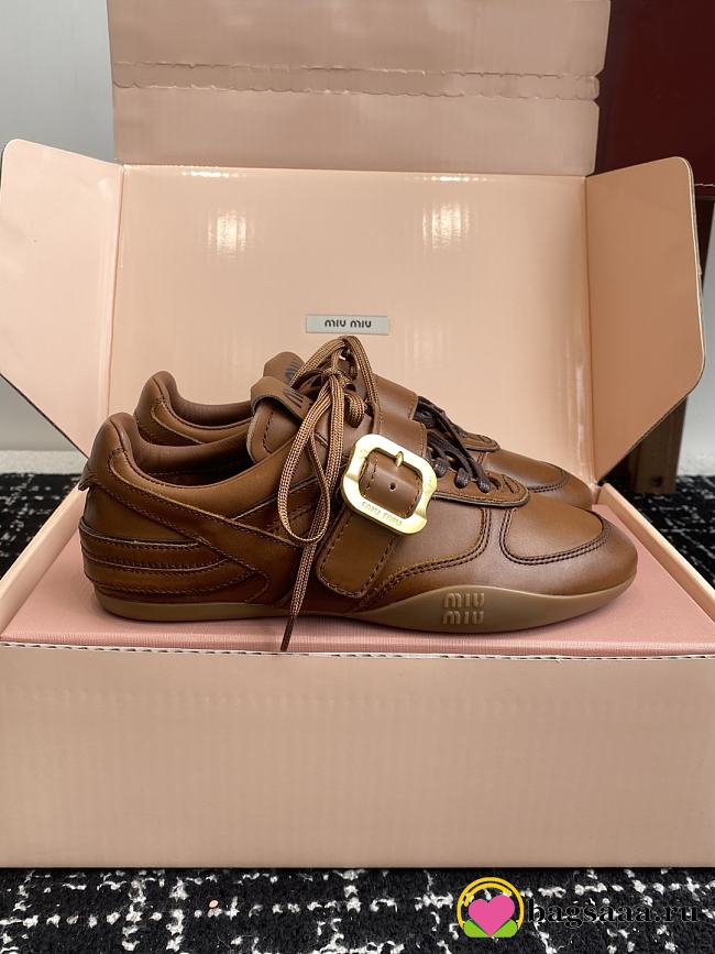 Bagsaaa Miu Miu Leather sneakers with buckle brown - 1