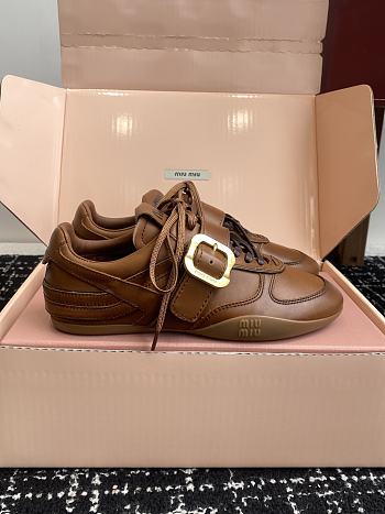 Bagsaaa Miu Miu Leather sneakers with buckle brown