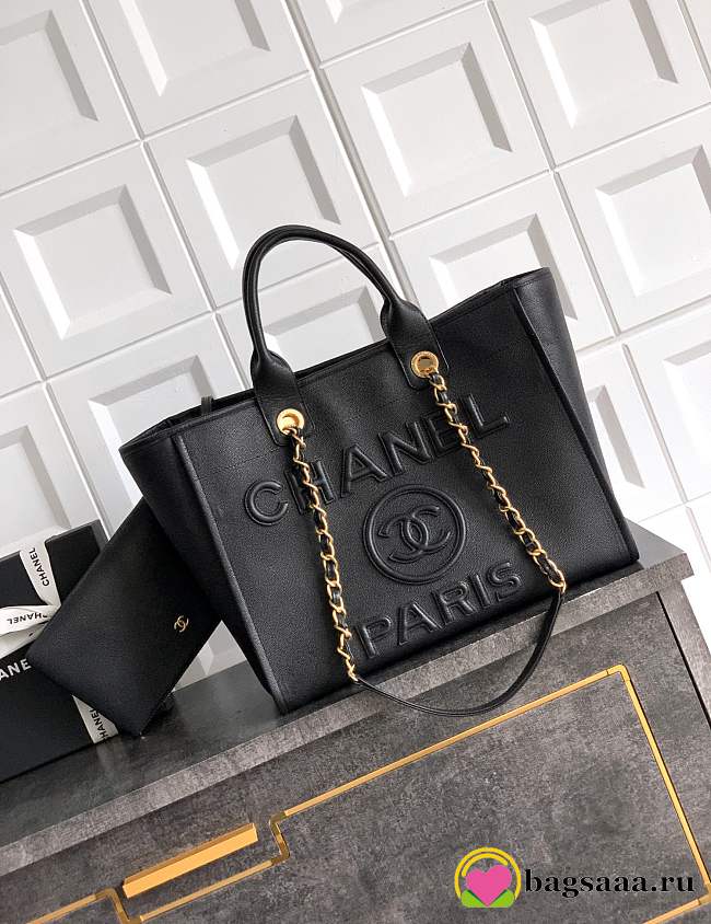 Bagsaaa Chanel Deauville tote bag in calfskin leather black - 1