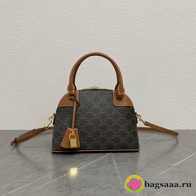 Bagsaaa Celine Small Bowling bag in Triomphe Canvas and Calfskin leather brown - 25cm - 1