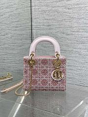 Bagsaaa Mini Lady Dior Bag Cannage Embroidery with Pink Beads and Silver-Tone Strass - 17cm - 1