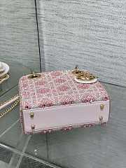 Bagsaaa Mini Lady Dior Bag Cannage Embroidery with Pink Beads and Silver-Tone Strass - 17cm - 2