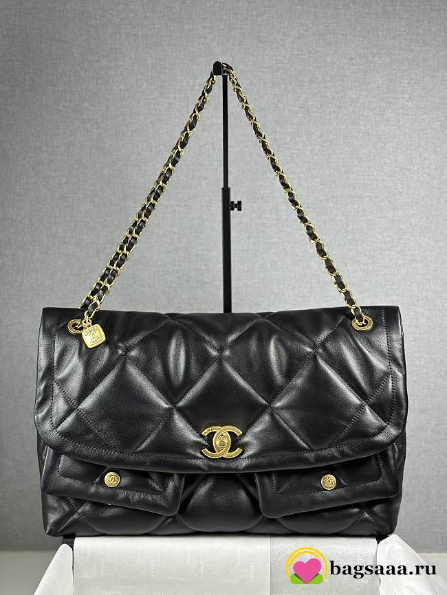 Bagsaaa Chanel Quilted Iridescent Calfskin Leather Jumbo Bag black - 45cm - 1