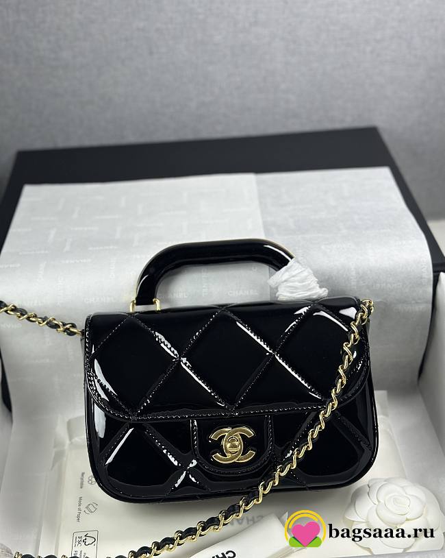 Bagsaaa Chanel Mini Flap Bag with Top Handle AS5805 Black Patent - 18.5cm - 1