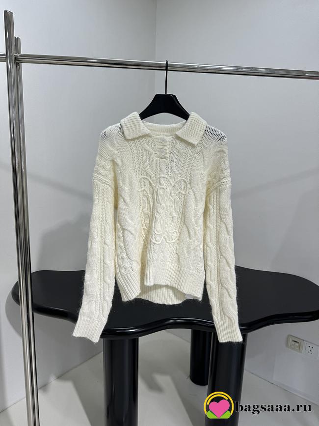 Bagsaaa Celine cream cable-knit polo sweater - 1
