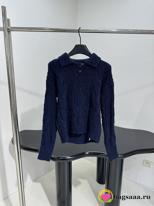 Bagsaaa Celine navy blue cable-knit polo sweater - 1