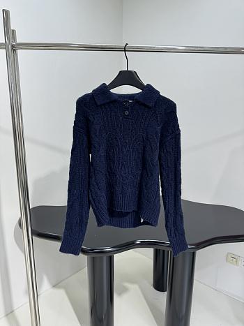 Bagsaaa Celine navy blue cable-knit polo sweater