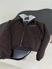 Bagsaaa Miu Miu fleece down jacket in ebony with a fur-lined collar dark brown - 3