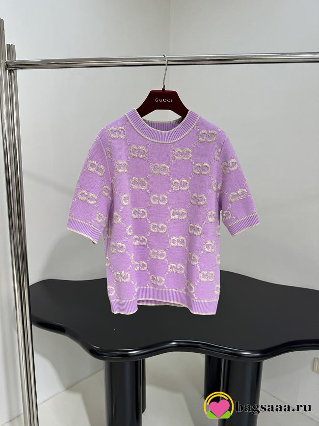 Bagsaaa Gucci GG knit wool top light purple - 1