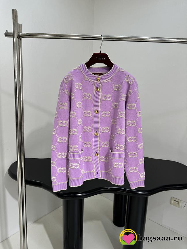 Bagsaaa Gucci GG wool bouclé jacquard cardigan light purple - 1