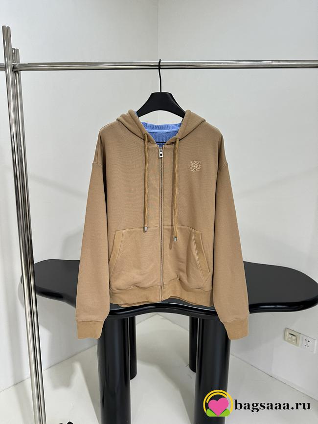 Bagsaaa Loewe zip-up hoodie in a beige and blue color scheme - 1