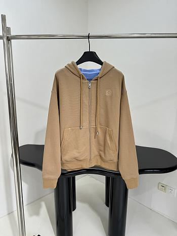 Bagsaaa Loewe zip-up hoodie in a beige and blue color scheme
