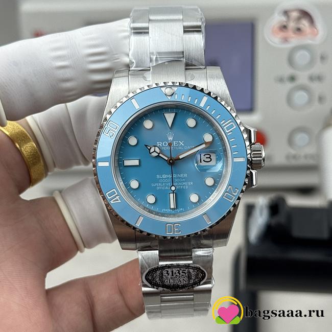 Bagsaaa Rolex Submariner Date watch with a light blue dial and bezel - 40mm - 1
