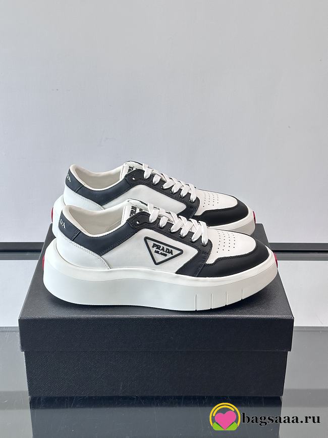 Bagsaaa Prada Downtown leather sneakers in a white and black colorway - 1
