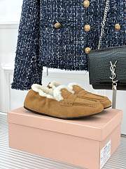 Bagsaaa Miu Miu shearling-lined suede penny loafers in brown - 1
