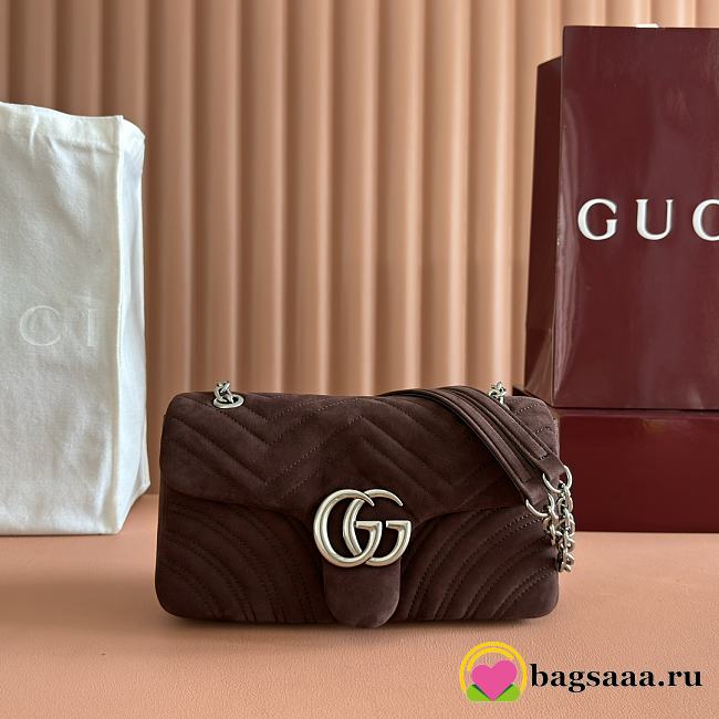 Bagsaaa Gucci GG Marmont medium shoulder bag 837267 dark brown - 26cm - 1