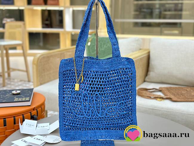 Bagsaaa Chloé Summer Banana tote bag in blue raffia - 37cm - 1
