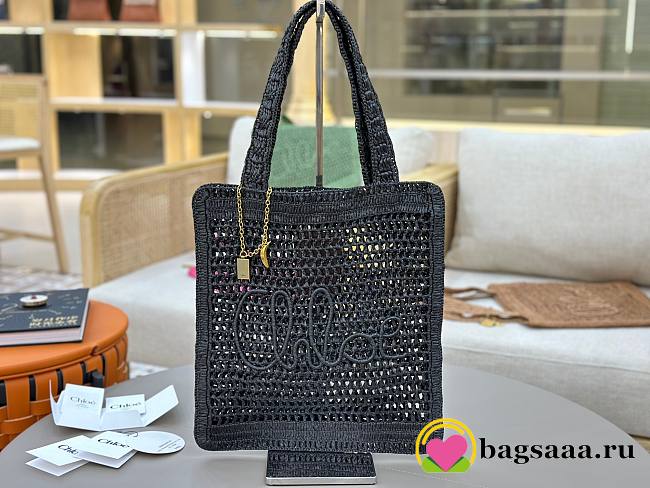 Bagsaaa Chloé Summer Banana tote bag in black raffia - 37cm - 1