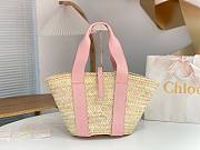 Bagsaaa Chloé Sense Medium Basket Bag in raffia with pink calf leather straps - 45cm - 1