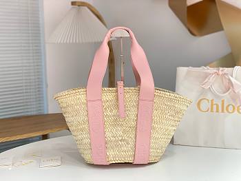Bagsaaa Chloé Sense Medium Basket Bag in raffia with pink calf leather straps - 45cm