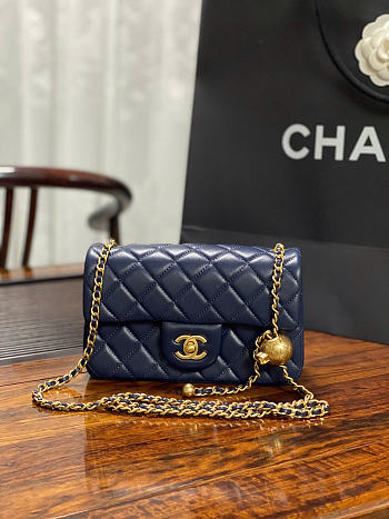 Bagsaaa Chanel Mini Flap Bag adjustable chain strap navy blue - 20cm